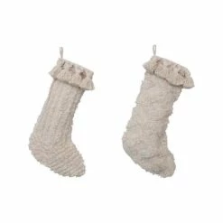 Discount 😍 Ornaments & Stockings Creative Co-Op *Assorted* Cotton Slub With Tufting And Tassels Stocking 😍