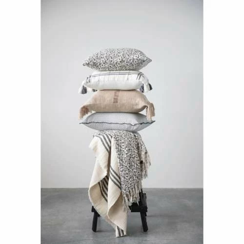 Budget 😀 Blankets & Pillows Creative Co-Op Cotton Slub With Floral Pattern And Fringe Throw 🎉 - Image 3