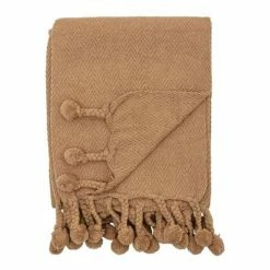 Promo 🛒 Blankets & Pillows Creative Co-Op Throw With Braided Pom Pom Tassels 🔔