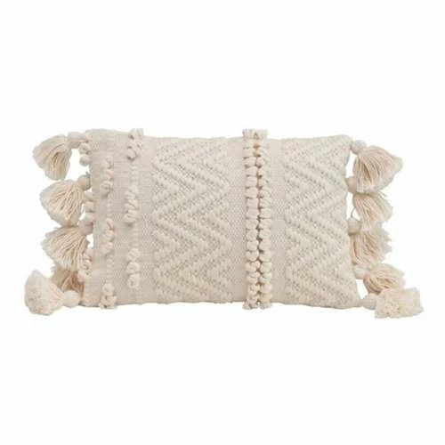 Cheap ❤️ Blankets & Pillows Creative Co-Op Textured Lumbar Pillow With Pom Poms And Tassels 👍