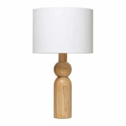 Outlet 🔥 Lamps & Lights Creative Co-Op Wood Table Lamp With Linen Shade And Inline Switch 🎁