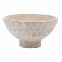 Discount ⌛ Vases & Pots Creative Co-Op Wood Footed Bowl With Carved Circles ✨