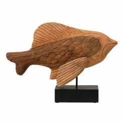 Budget 🌟 Figurines & Sculptures Creative Co-Op Hand-Carved Mango Wood Fish On Metal Stand 🎁